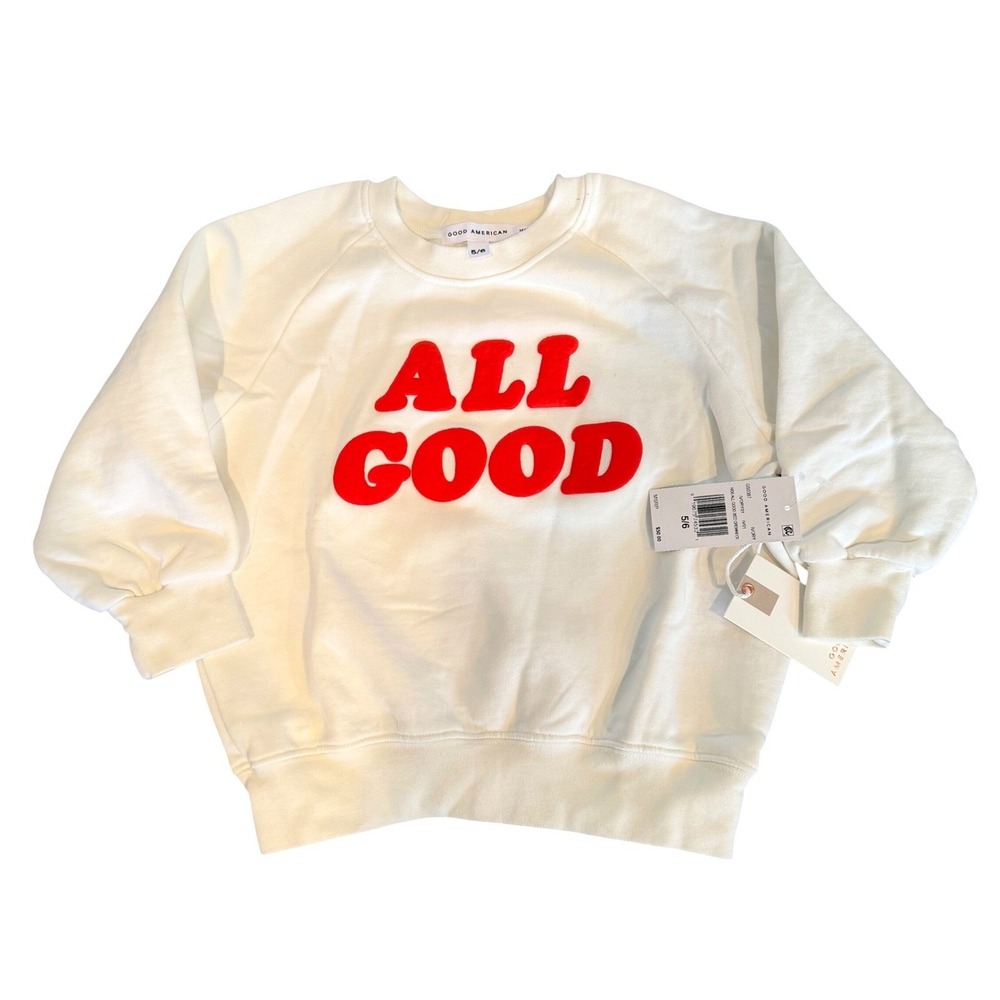 Good American All Good Puff Print Sweatshirt Kids 5/6‎ Ivory Cotton Streetwear